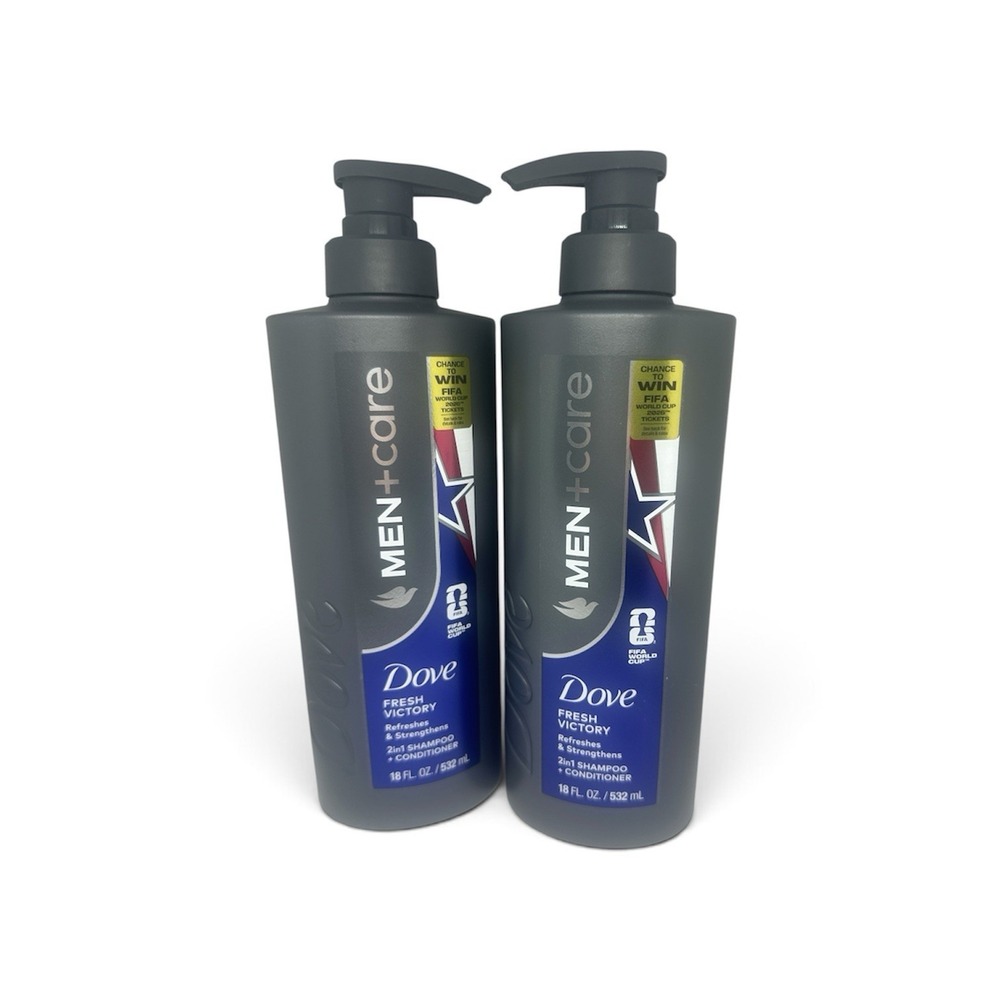 2 Dove Men+Care Fresh Victory 2 in 1 shampoo + conditioner 18oz New FIFA Edition